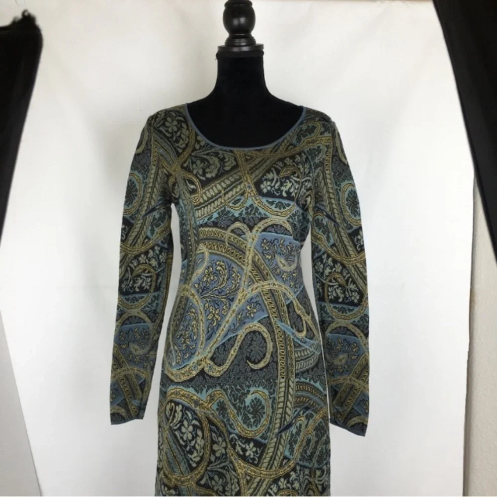 Peruvian Connection Kashmiri Paisley Sweater Dress Size M Green Pima Cotton - Picture 13 of 13